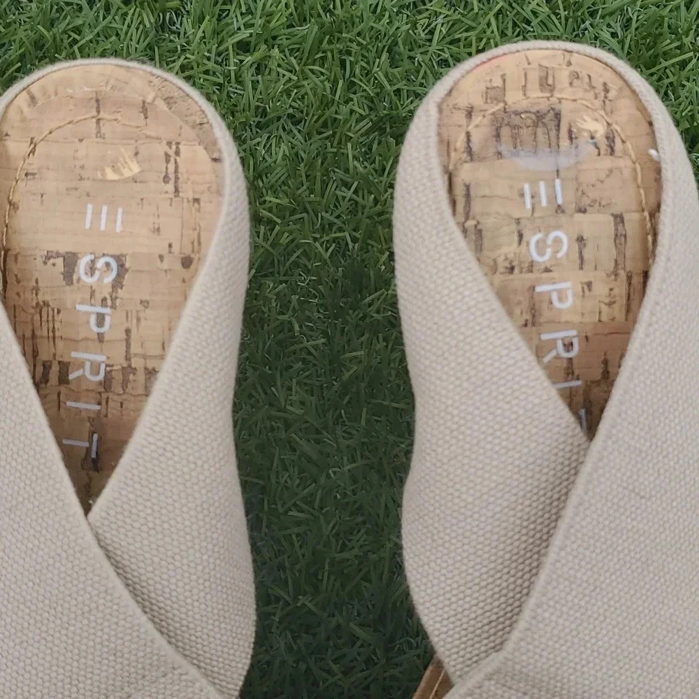 ESPIRIT Womens Wedge Shoes with Woven Textile Stretch Uppers. Cork Look Wedge